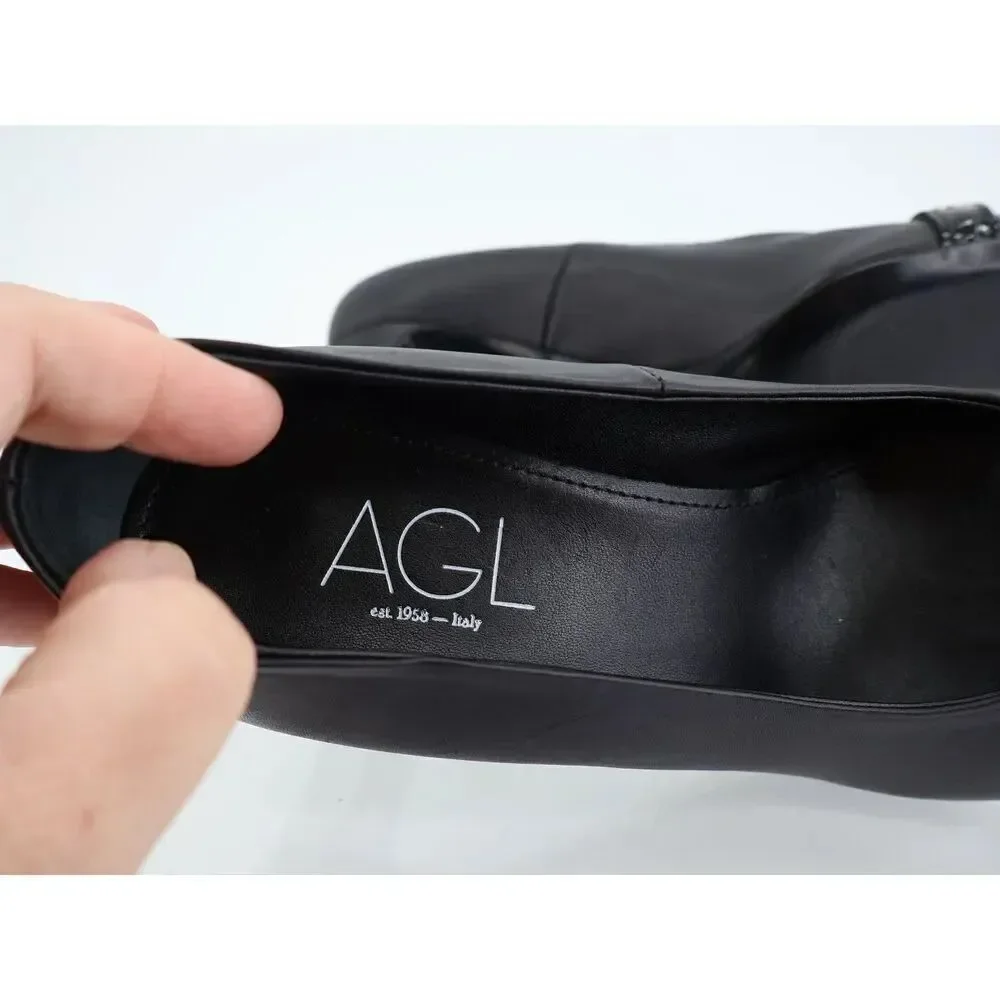 Agl Irina Cap Toe Pump Size 39.5 9.5 Black Leather Cap Toe Heel Shoes Career